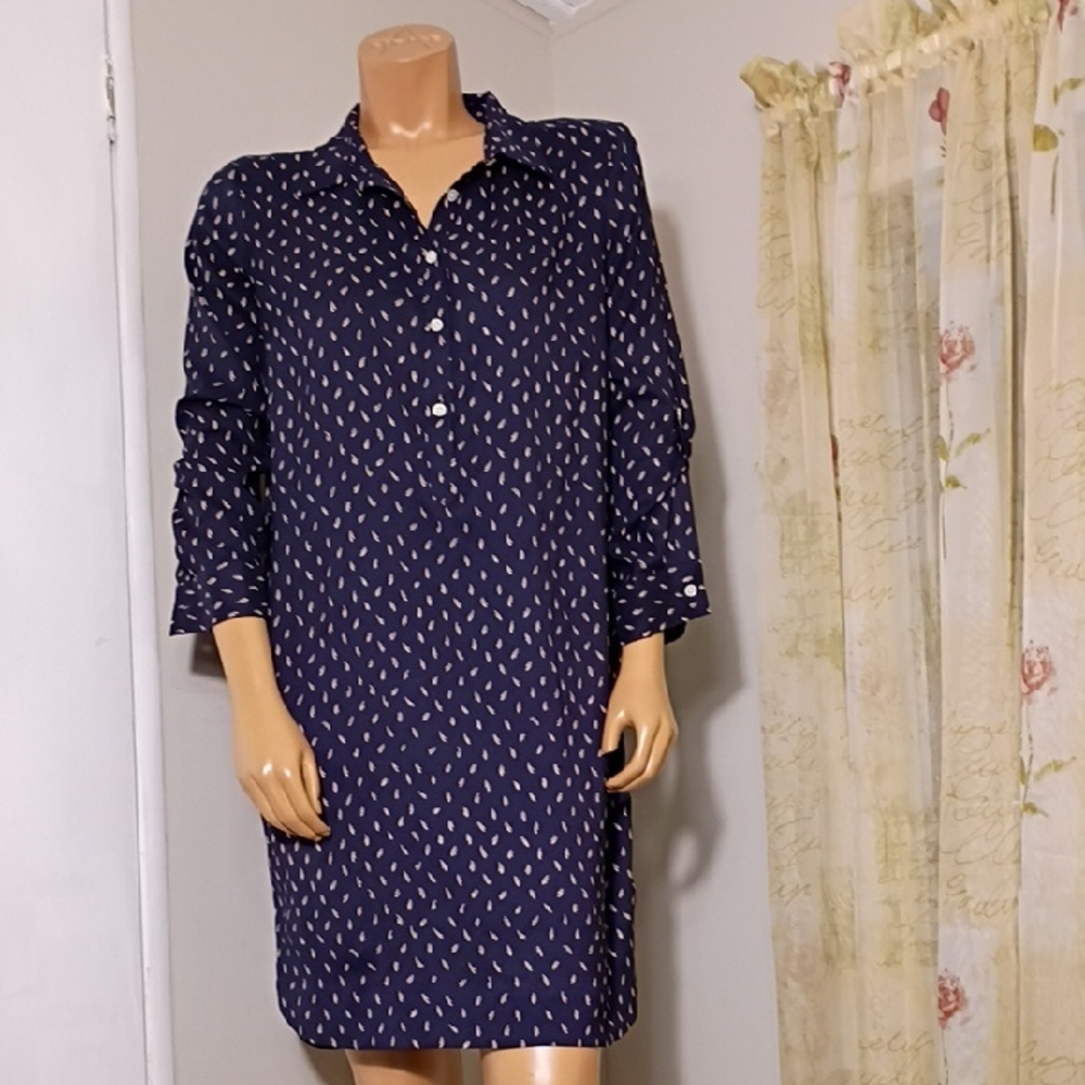Ann Taylor Navy and‎ White Long Sleeve Dress Size LP